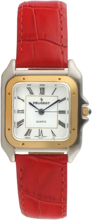 with Designer Leather Wrist Band Peugeot deviate cannot share Women Two-Tone Tank Shape Dress Watch 