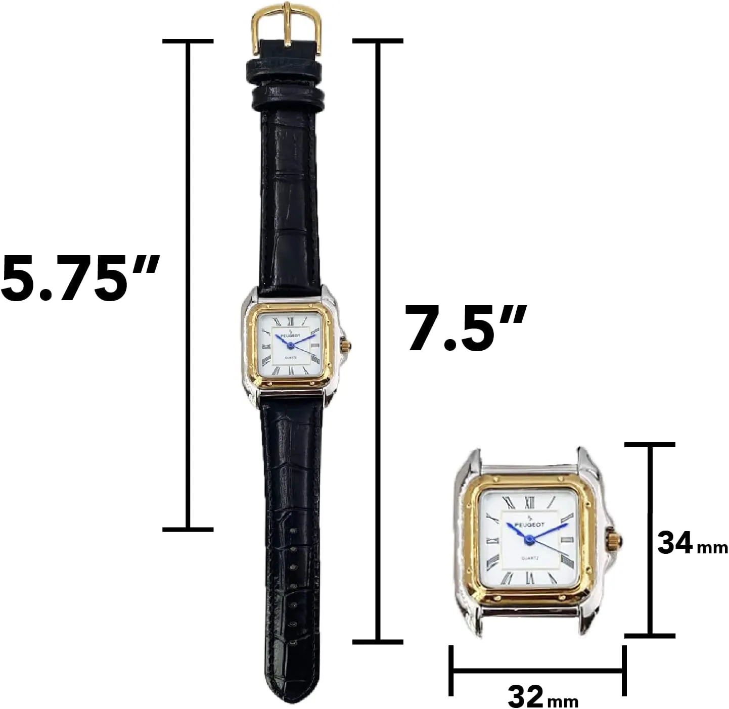 with Designer Leather Wrist Band Peugeot deviate cannot share Women Two-Tone Tank Shape Dress Watch 