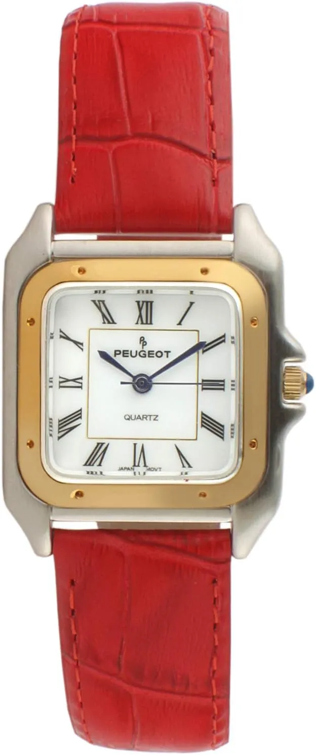 with Designer Leather Wrist Band Peugeot deviate cannot share Women Two-Tone Tank Shape Dress Watch 