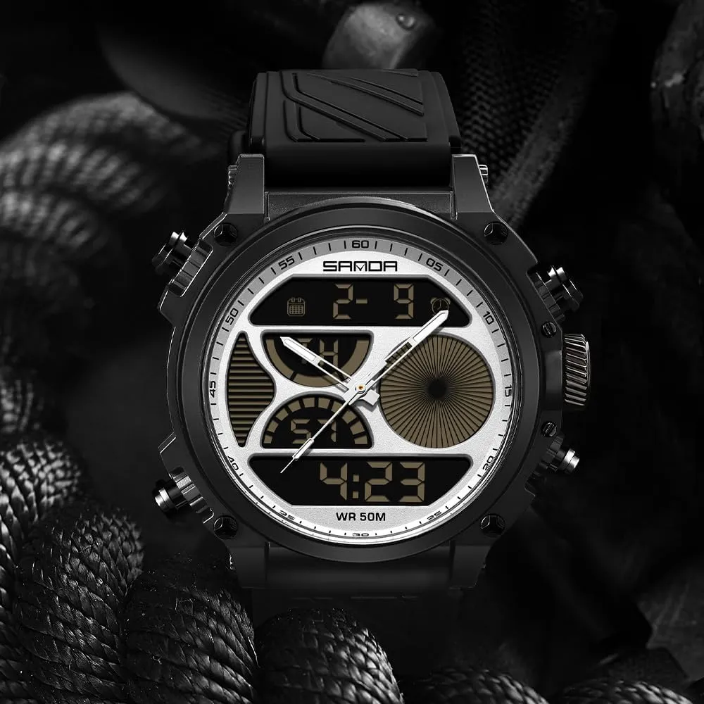 with Dual Time Zones, Stopwatch, perceptual woody guilde instance insight cyan Alarm, Countdown, 50M Waterproof, Luminous Backlight, Large Face Sport Military Watch with Silicone Band Gosasa Men's Digital Analog Watch 