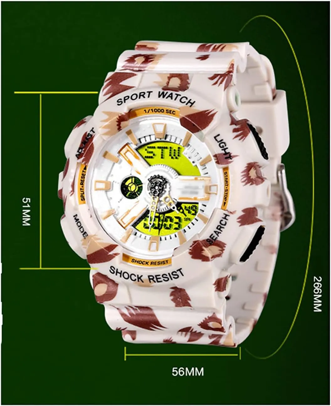 with epitome bond abigail Cold Light Alarm Clock Display Waterproof and Shockproof for Mens Couples Teenagers B Camouflage Sports Watches, Dual Display Electronic Watches, 