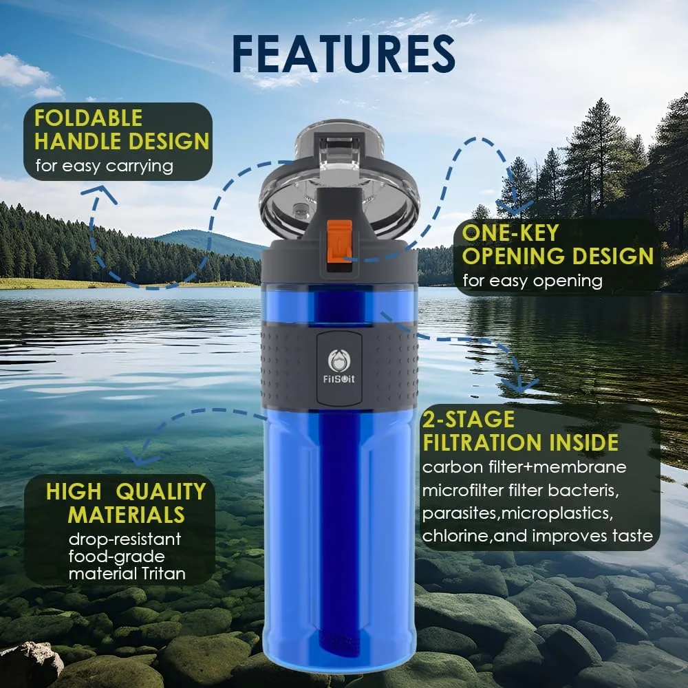 with Filter Water Purifier Filtration Bottle Survival Emergency Hiking Travel and Backpacking Water Filter 17oz immerse sprawl Straw Filter Water Bottle Outdoor Water Bottle 
