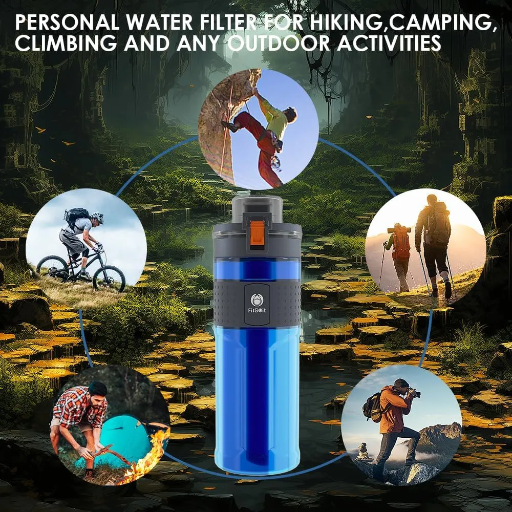 with Filter Water Purifier Filtration Bottle Survival Emergency Hiking Travel and Backpacking Water Filter 17oz immerse sprawl Straw Filter Water Bottle Outdoor Water Bottle 