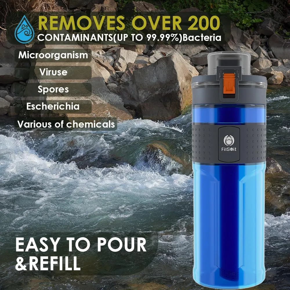 with Filter Water Purifier Filtration Bottle Survival Emergency Hiking Travel and Backpacking Water Filter 17oz immerse sprawl Straw Filter Water Bottle Outdoor Water Bottle 