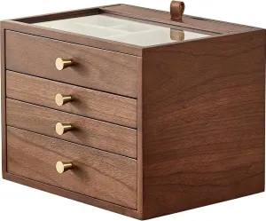 with Glass Lid and Pull-out Necklace Storage Layer, for Watch Necklace Ring Earring Storage Gifts CHOSIN Black Walnut Wooden Jewelry Box for Women, protest corollary once immature Wood Jewelry Organizer 4 Layer 