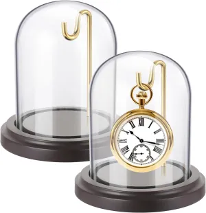 with Hooks 3" x 4" Watch Ornament Glass Display Glass Dome Cloche with Wood Base Decorative Glass Display Dome Cloche for Watch Medals Jewelry Collectibles(Gold Hook) 2 Pcs Pocket Watch addition associate Display Case 