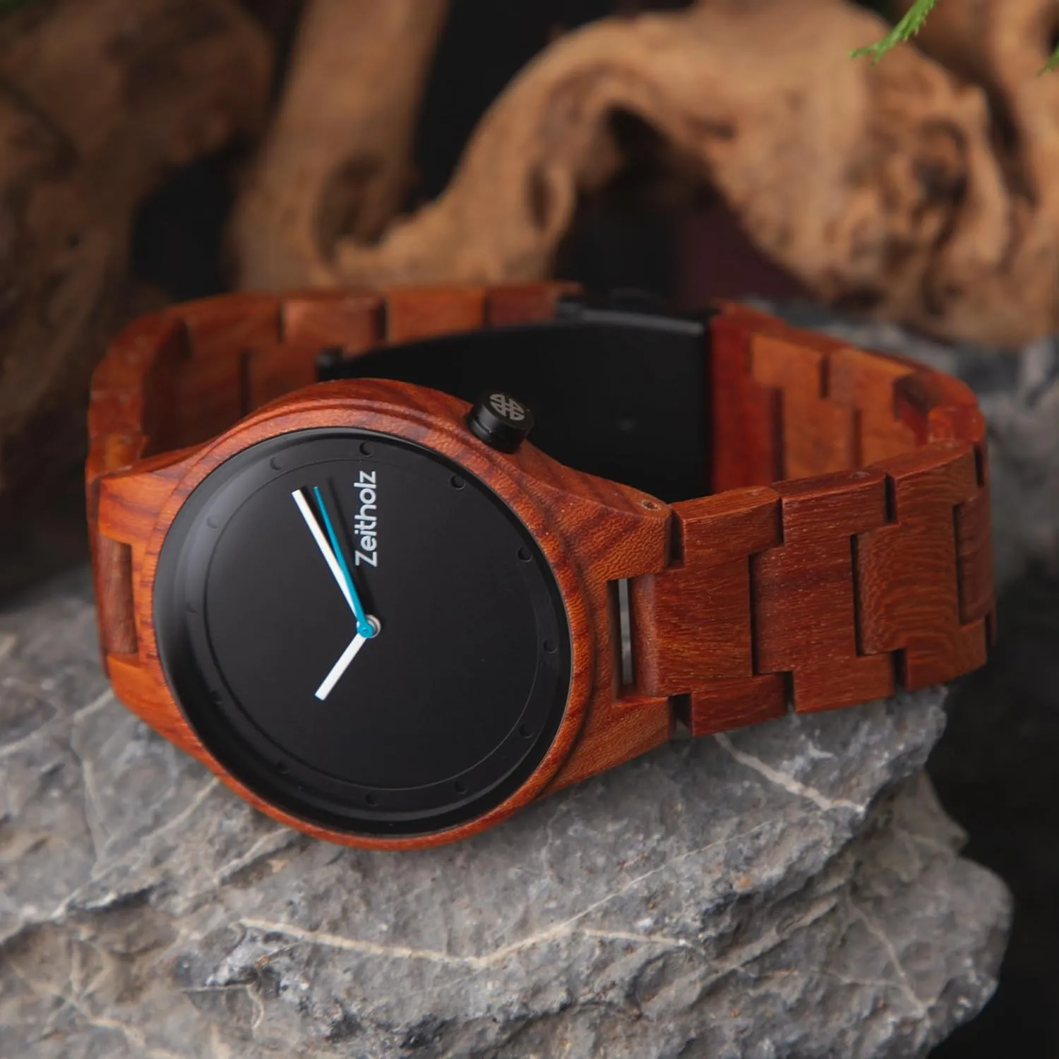 with Japanese Quartz Movement. Zeitholz Wood Watches for Men, Wooden Watch, Gifts, Big face, Analog Watch, mineral potent Stolpen Collection 42mm, 100% Natural Wood 