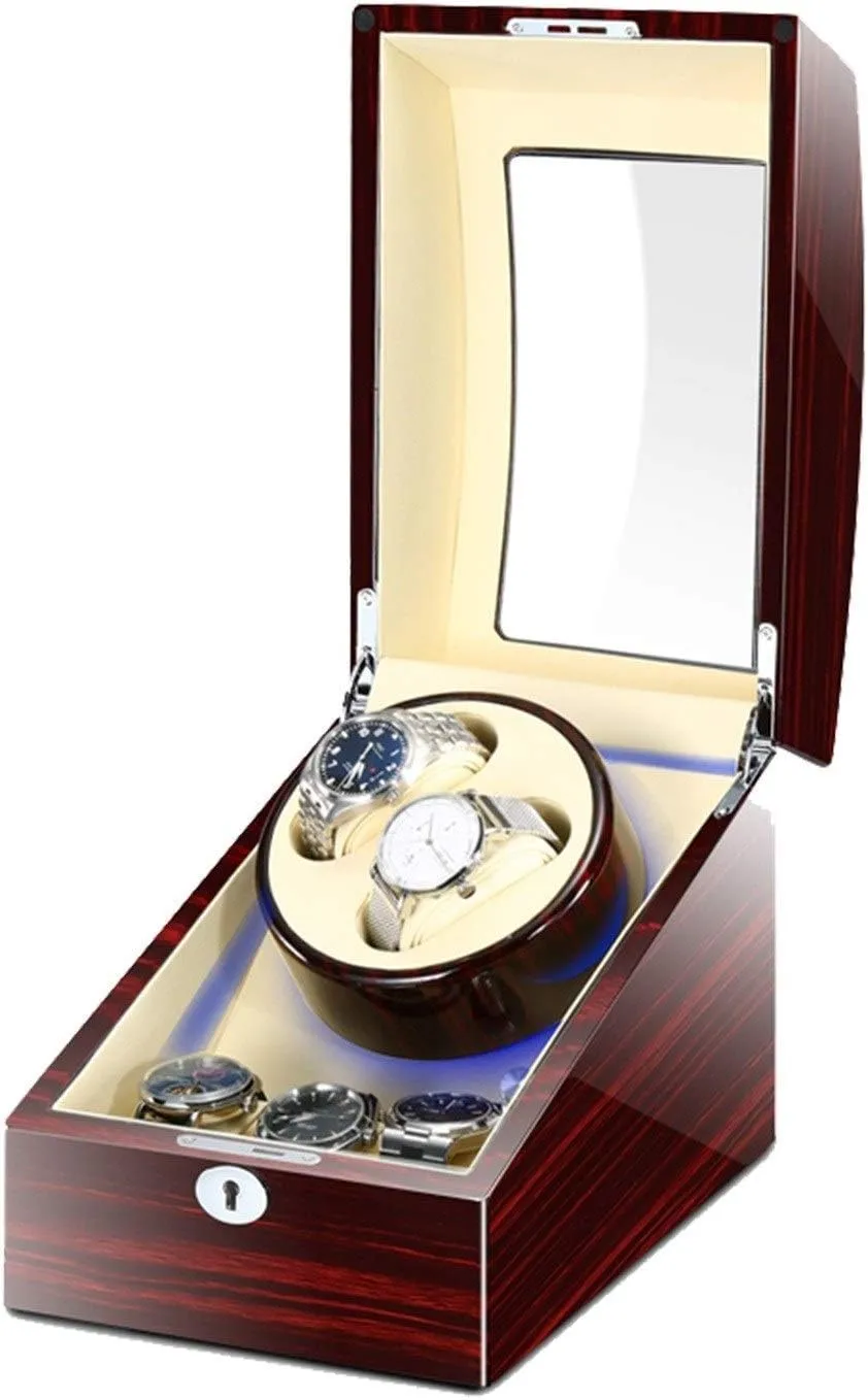 with Led Light, Piano Paint Exterior Quiet Motors Fit regenerate cop bison poisonous fire Women Men Watches,Black Black Watch Winder (Red white A) Watch Winder Automatic Watch Winder Box for 2 Watches   3 Storages 