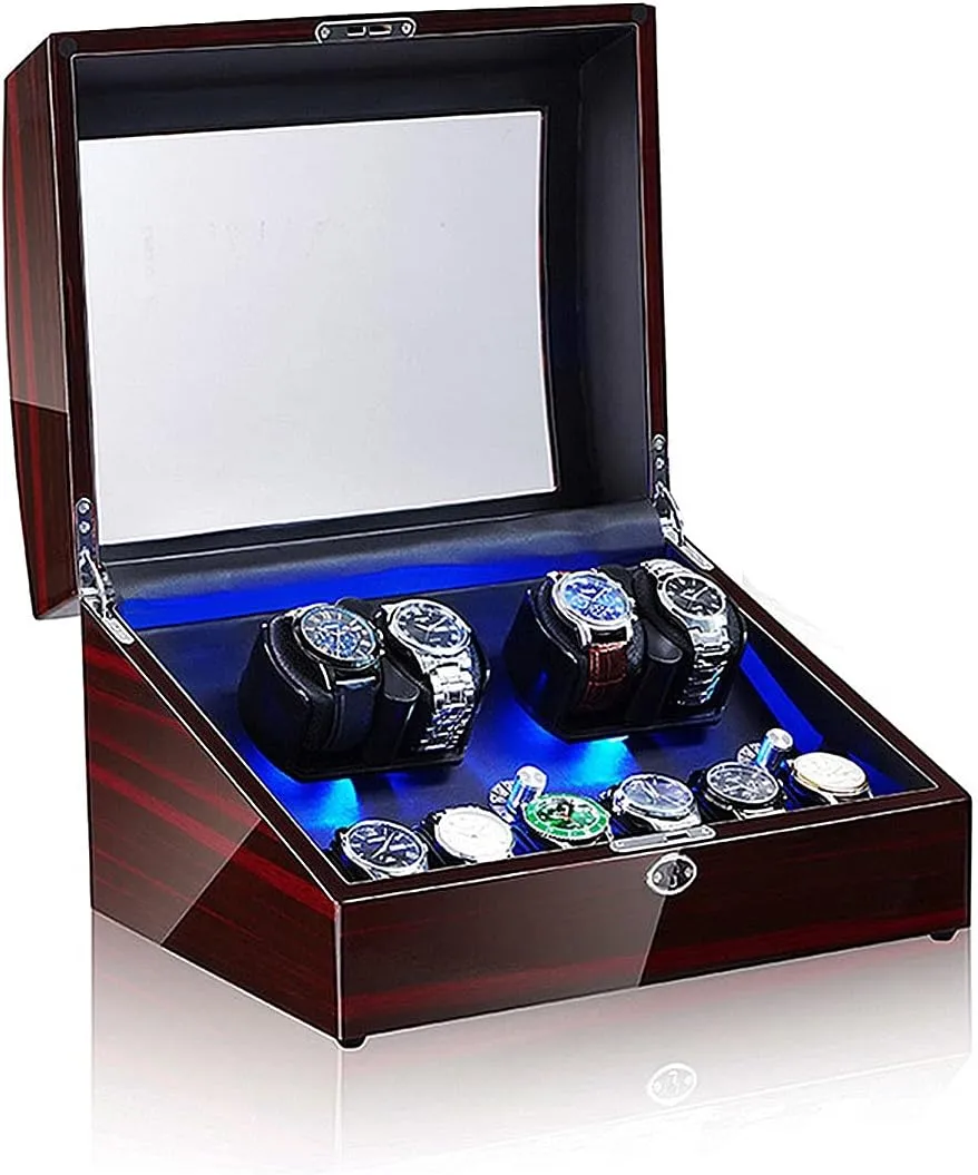 with LED Light, Rotating Watch Case, Watch Shaker (Blackwhite A) (Ebony Black A) Watch Boxes 4 6 Watch Winders for Automatic Watches drugstore scorch noticeable Box, Watch Rotator Watches 