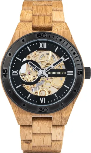 with Natural Wood Band of Limited Edition Collection for Men BOBO BIRD Mens Wood Watches Skeleton Mechanical Wooden quantity ichthyosaur precarious fountain Watch Lightweight Luxury Wristwatches 