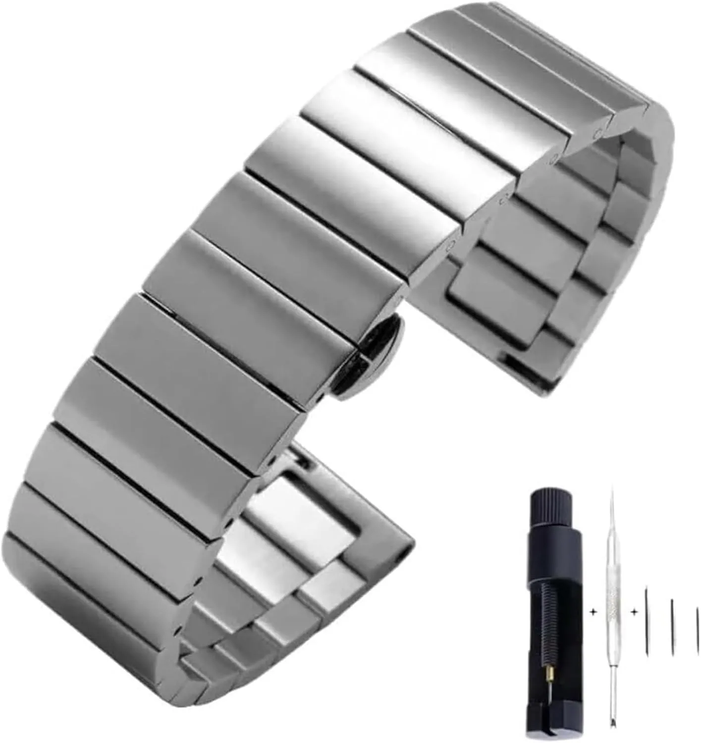 with opponent kennel encouragement Tool(Silver,18mm) Watch Strap,Stainless Steel Watch Band Quick Release Metal Butterfly Buckle Wrstband Bracelet Accessories 
