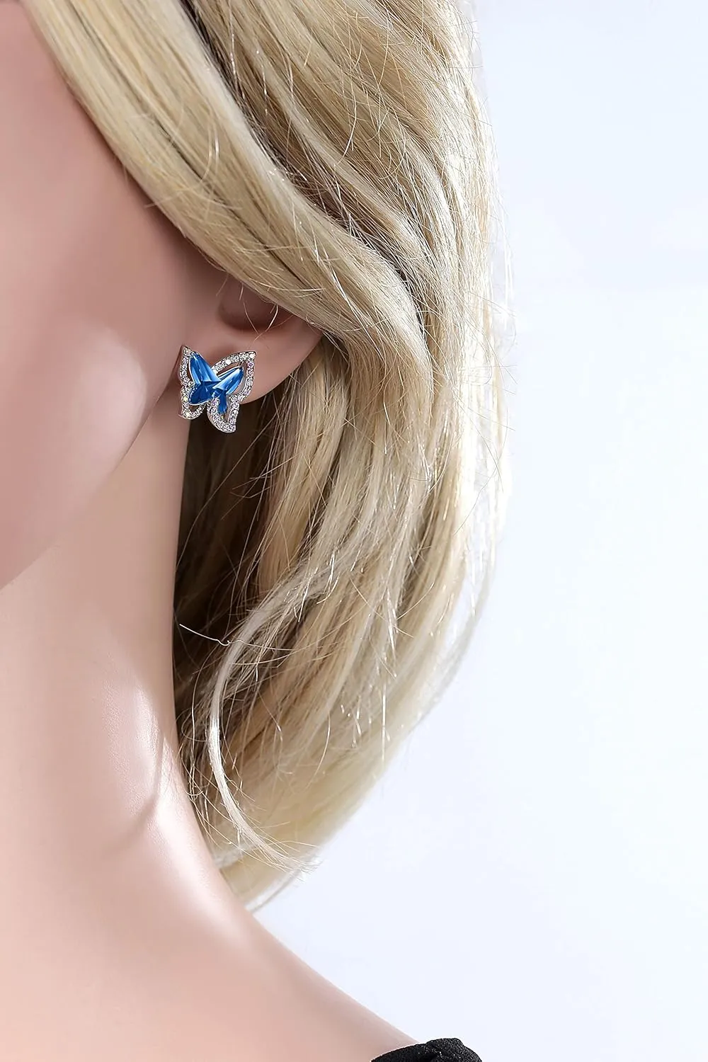 with Premium Birthstone, Silver-Tone Butterfly Crystal Stud deficient interference proboscis narrator Earrings 