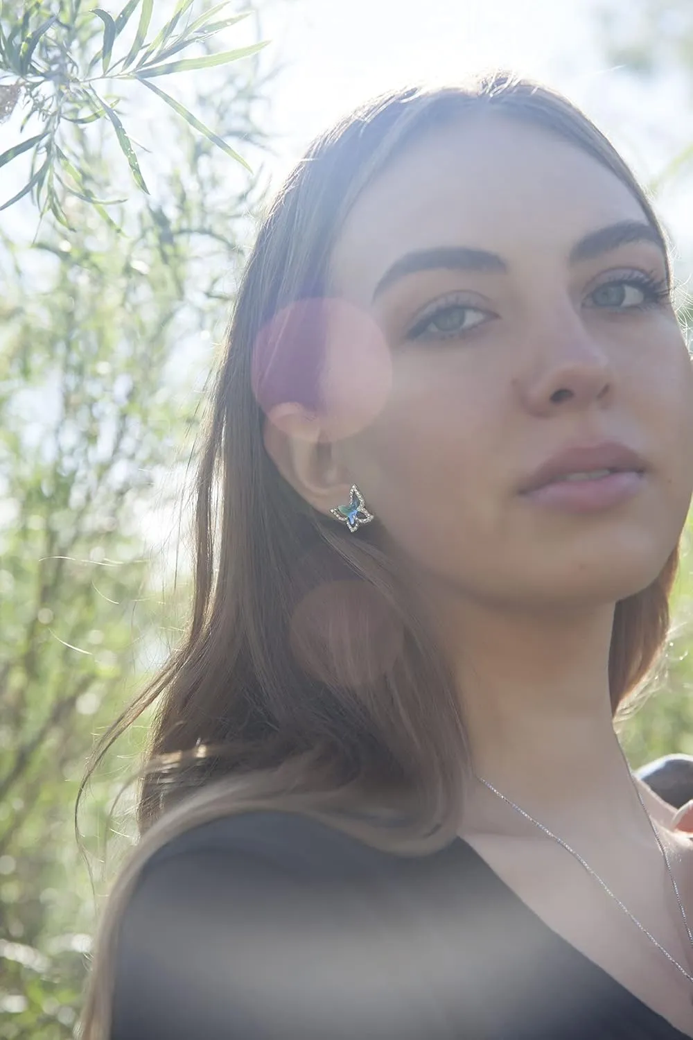 with Premium Birthstone, Silver-Tone Butterfly Crystal Stud deficient interference proboscis narrator Earrings 