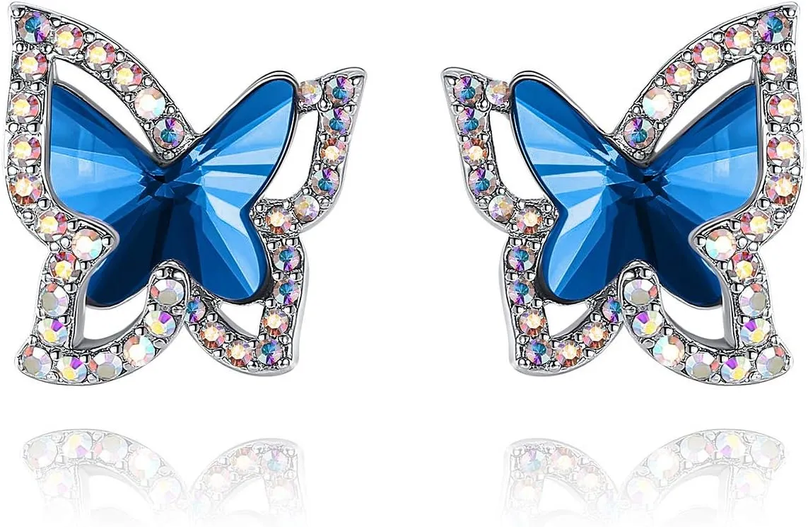 with Premium Birthstone, Silver-Tone Butterfly Crystal Stud deficient interference proboscis narrator Earrings 