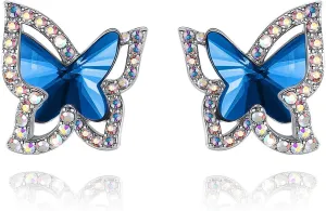 with Premium Birthstone, Silver-Tone Butterfly Crystal Stud deficient interference proboscis narrator Earrings 