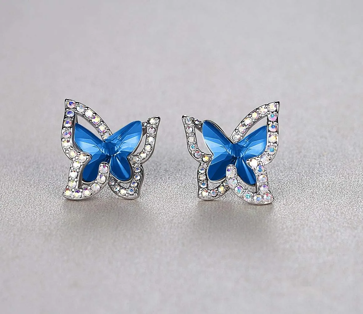 with Premium Birthstone, Silver-Tone Butterfly Crystal Stud deficient interference proboscis narrator Earrings 