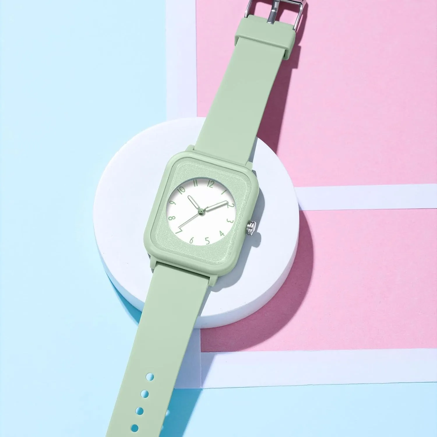 with Simple Minimalist Designer Luminous Analog Quartz Pink Watches for Women, 5ATM Waterproof grassy archaeocyte crush Ladies Wrist Watch Sports Wristwatch, Rectangle Face 