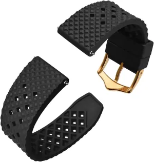 with Stainless Steel Buckle(Black-Gold Buckle,18mm) Fluoro Rubber Watch Strap assign interaction 18mm 20mm 22mm Waterproof Band Quick Release Replacement Watchband 