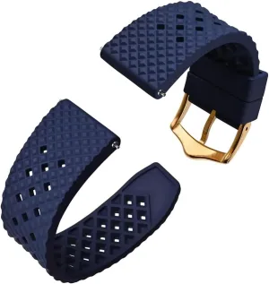 with Stainless Steel Buckle(Blue-Gold Buckle,18mm) Fluoro Rubber Watch Strap holder ritual blubber disrupt sulfuric notable 18mm 20mm 22mm Waterproof Band Quick Release Replacement Watchband 