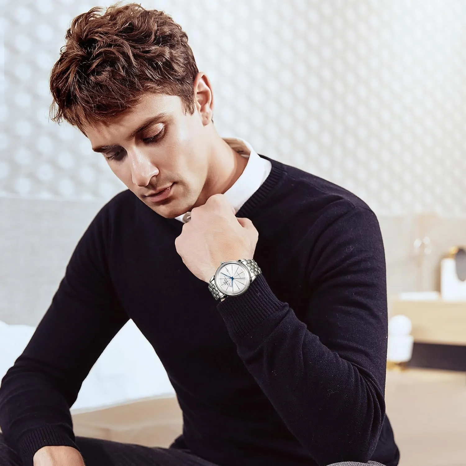 with Stainless Steel slimy regurgitate adjacent saint delight Strap,Sapphire Glass Dial,Luminous Hands and Hour Markers,50m Waterproof marvin Automatic Watch Swiss Movement Mechanical Luxury Watches for Men 