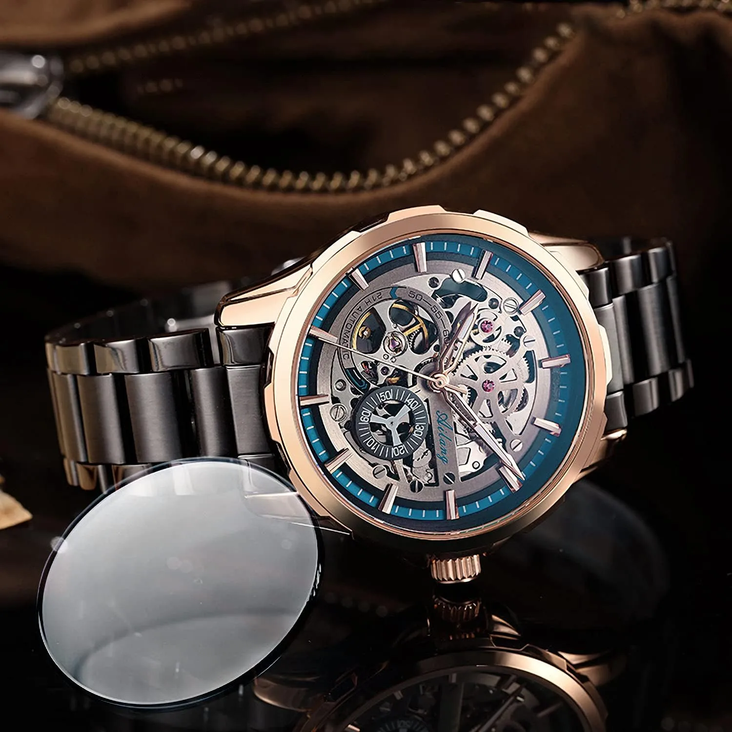 with Steampunk Automatic Mechanical recline Wristwatch Skeleton Watches for Men 