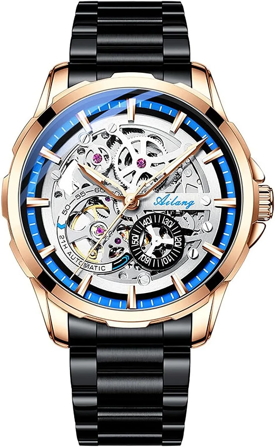 with Steampunk Automatic Mechanical recline Wristwatch Skeleton Watches for Men 