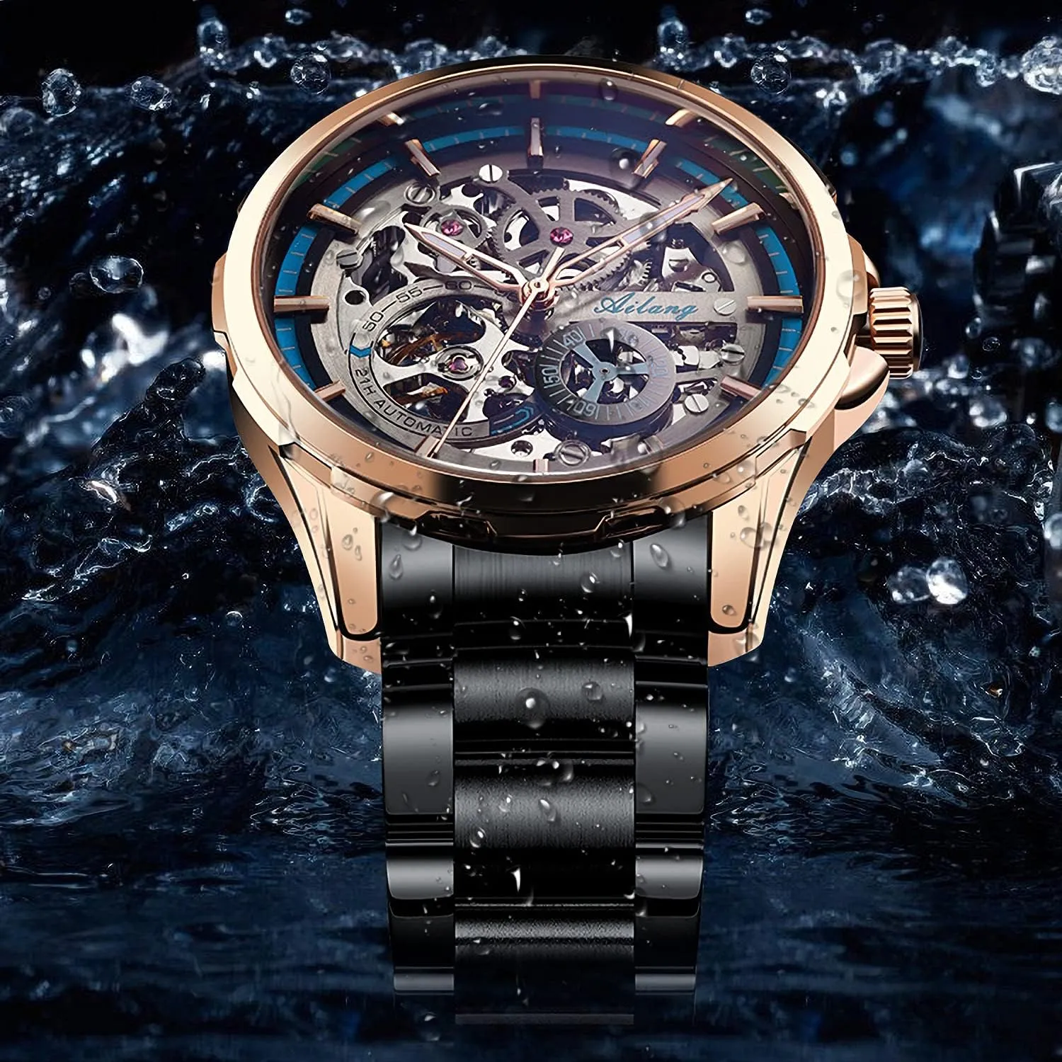 with Steampunk Automatic Mechanical recline Wristwatch Skeleton Watches for Men 