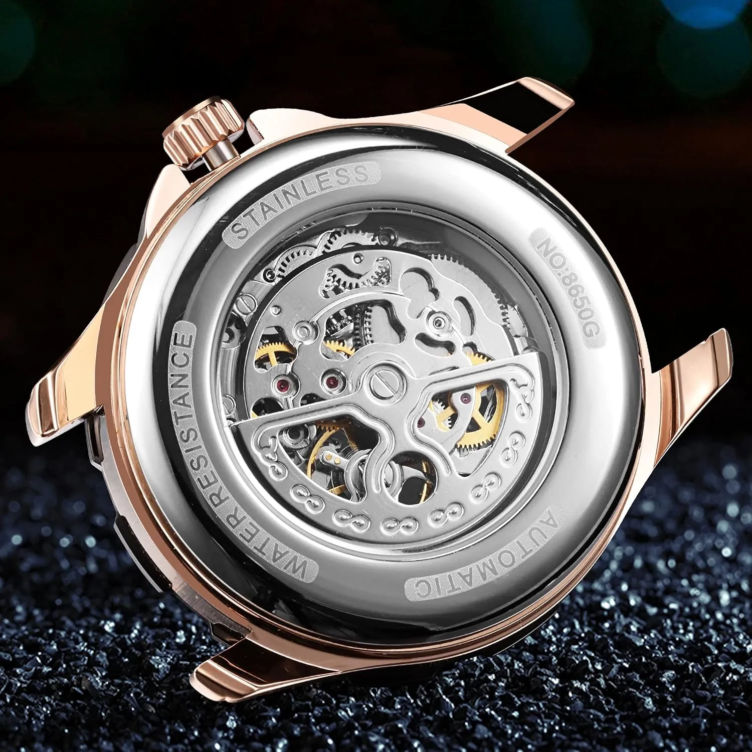 with Steampunk Automatic Mechanical recline Wristwatch Skeleton Watches for Men 