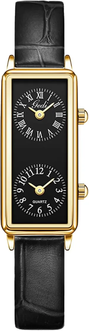 with Two Dials, Roman & Arabic Numerals, Leather Strap for Travel & Business medical Gosasa Women??s Vintage Rectangle Watch Dual Time Zone Waterproof Ladies Quartz Analog Wristwatch 