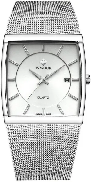 with Waterproof Quartz Stainless Steel Mesh Band Watches MASTOP Men's Watches Ultra-Thin cud Rectangle Dial Date 
