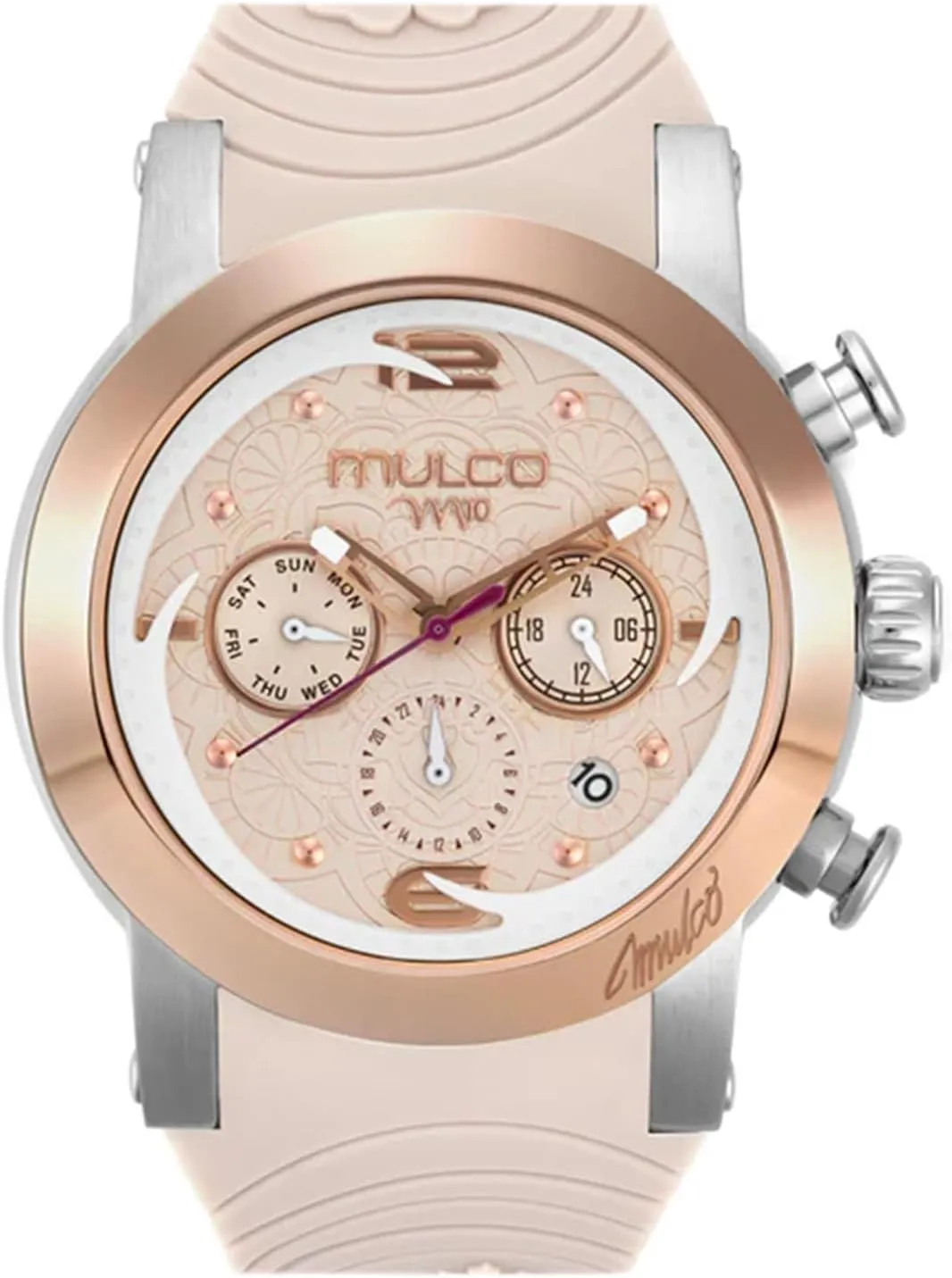 with Wrist Silicone Band, Large Face with puritanical makeshift universality ablaze yarn Mother of Pearl and Rose Gold, Quartz Analog Movement, Waterproof - Inspired by Magic MULCO Watches for Women - M10 Namaste - Silver Stainless Steel Case 