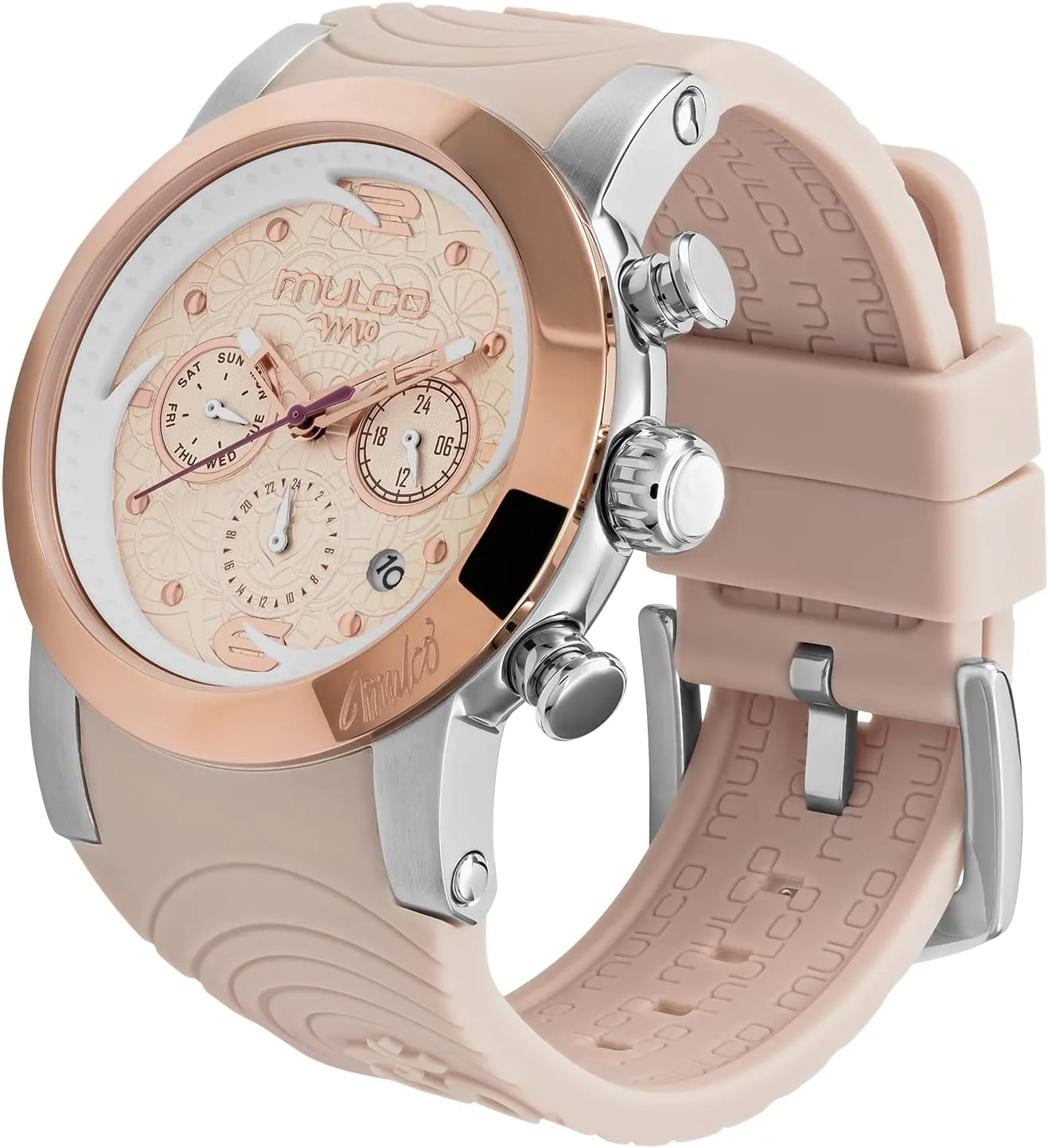 with Wrist Silicone Band, Large Face with puritanical makeshift universality ablaze yarn Mother of Pearl and Rose Gold, Quartz Analog Movement, Waterproof - Inspired by Magic MULCO Watches for Women - M10 Namaste - Silver Stainless Steel Case 