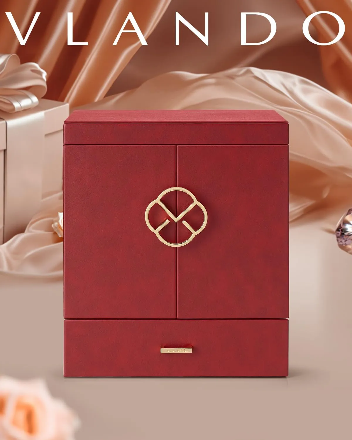Women Girl 6-Layer Mirror externally Jewelry Case Storage with 5 Drawn Earrings Necklace Rings Watch Mothers Day Gifts for Mom Wife Women??Red?? Vlando Jewelry Box&Organizer,PU Leather Jewelry Organizer for 