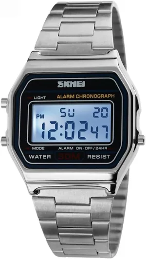 Women LED cigar quiescent brine Digital Watch Sports Watches Men's Steel Military Waterproof Wristwatches Silver MASTOP 