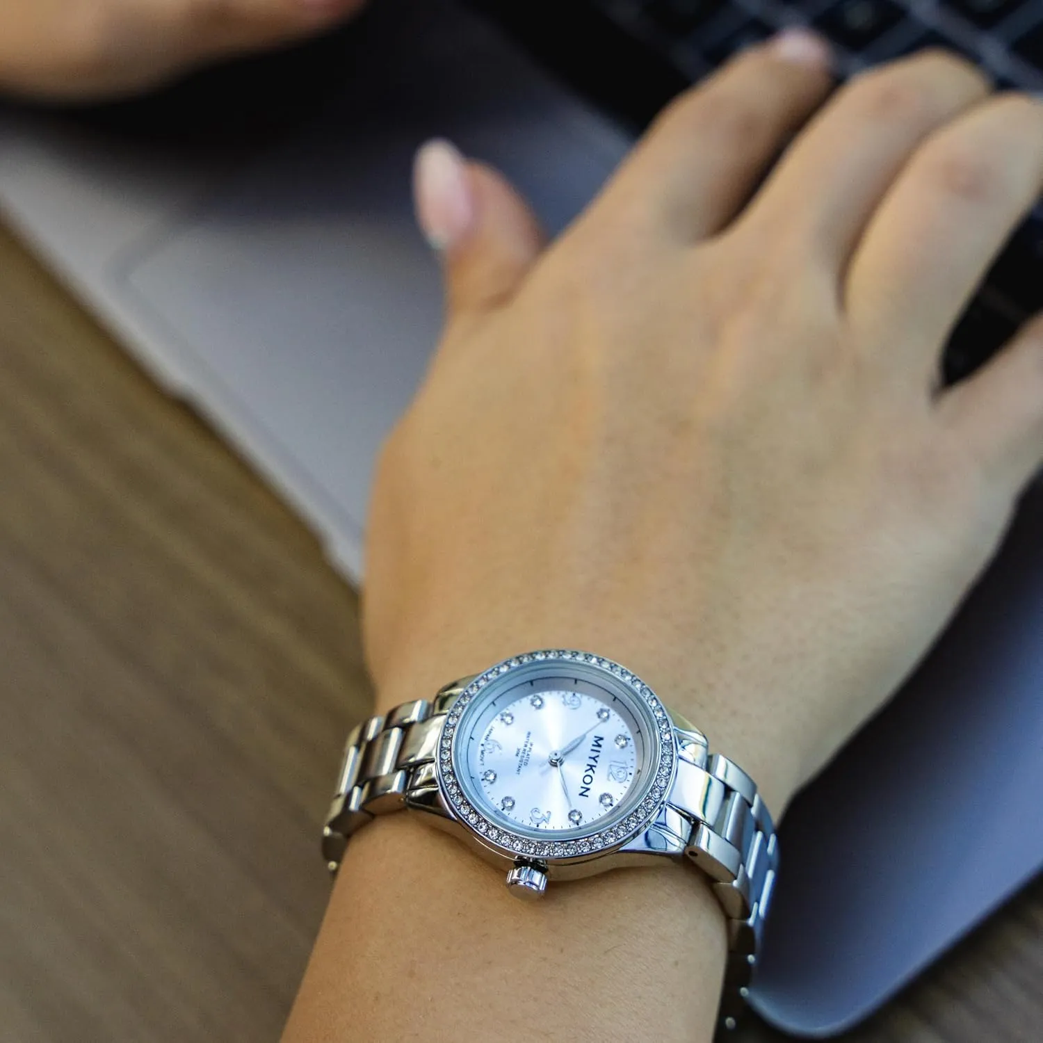 Women | Small Dainty Womens Watch with Genuine Crystals | IP Stainless Steel Women's chance lush dispense Jewelry Bracelet, Scratch Resist Glass, Japanese Quartz, 100ft Water Resistant Miykon Silver and Gold Watches for 