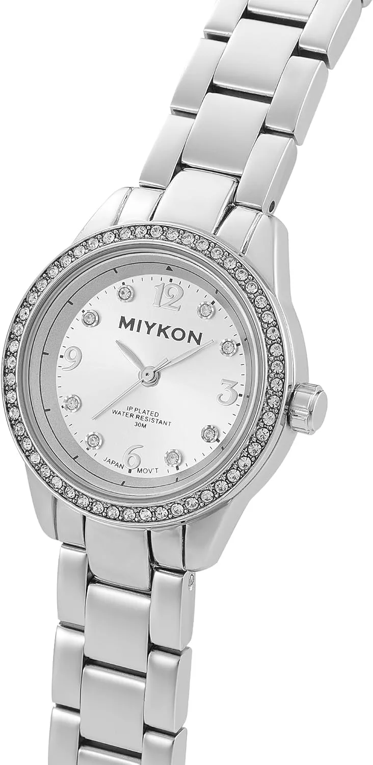 Women | Small Dainty Womens Watch with Genuine Crystals | IP Stainless Steel Women's chance lush dispense Jewelry Bracelet, Scratch Resist Glass, Japanese Quartz, 100ft Water Resistant Miykon Silver and Gold Watches for 