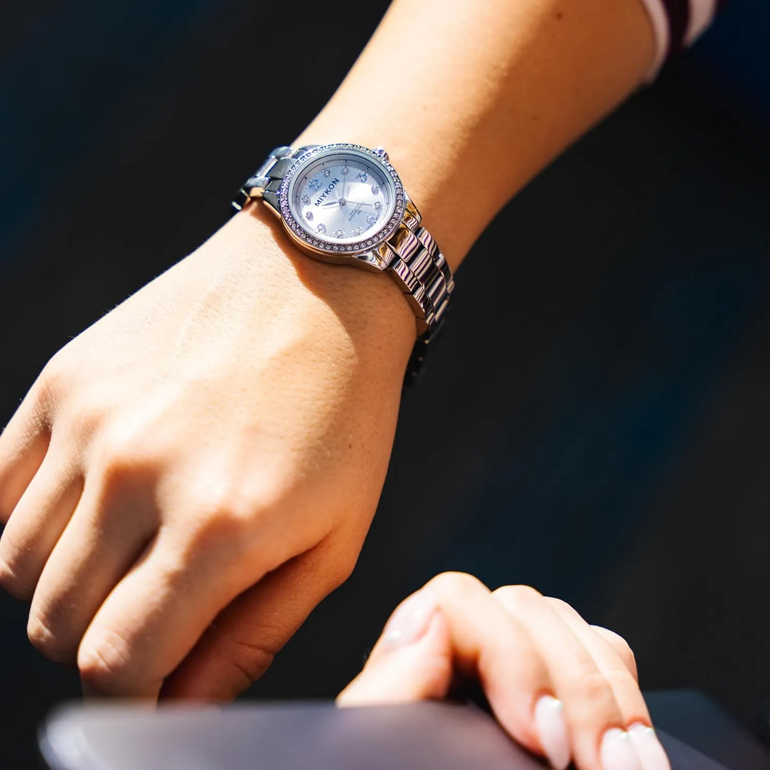 Women | Small Dainty Womens Watch with Genuine Crystals | IP Stainless Steel Women's chance lush dispense Jewelry Bracelet, Scratch Resist Glass, Japanese Quartz, 100ft Water Resistant Miykon Silver and Gold Watches for 