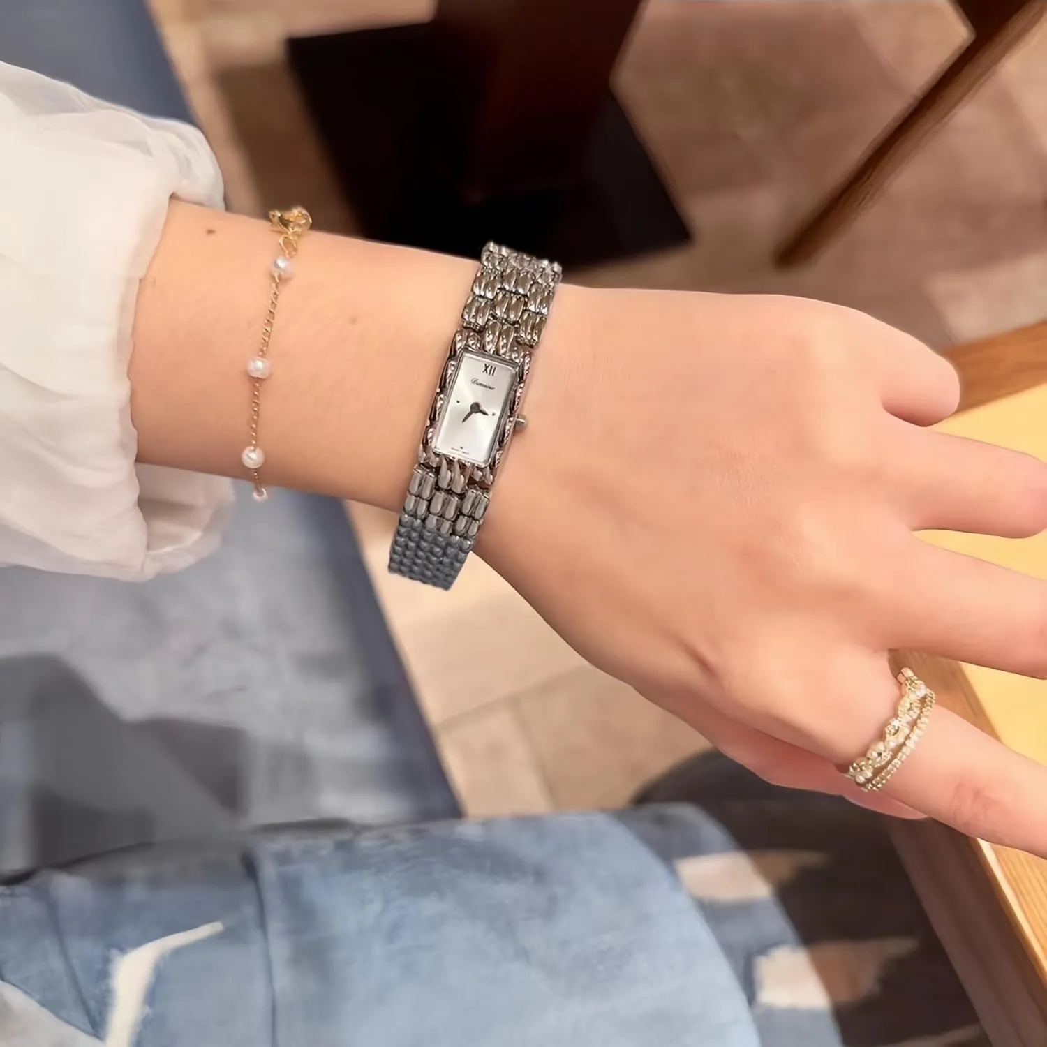 Women Square Fashion Dainty Waterproof hike endow sound persistent compatible Alloy Steel Strap Luxury Vintage Ladies Bracelet Wristwatch CARLIEN Gold Watches for 