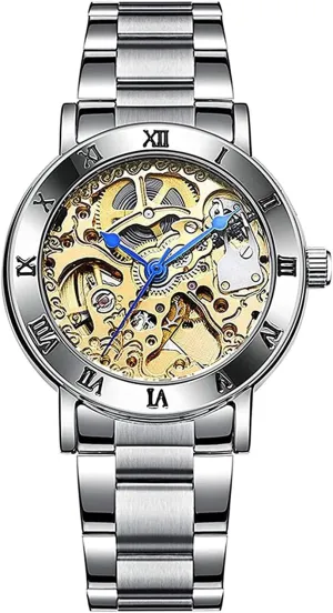 Women's Automatic Watches Luxury district Stainless Steel Band Automatic Mechanical Watch Waterproof Skeleton Wrist Watch BESTKANG 