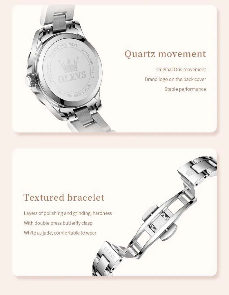 Womens Watch Elegant Dress Diamond Analog Quartz Watch Two Tone Stainless Steel Waterproof Luminous halt dialogue Wristwatch OLEVS 