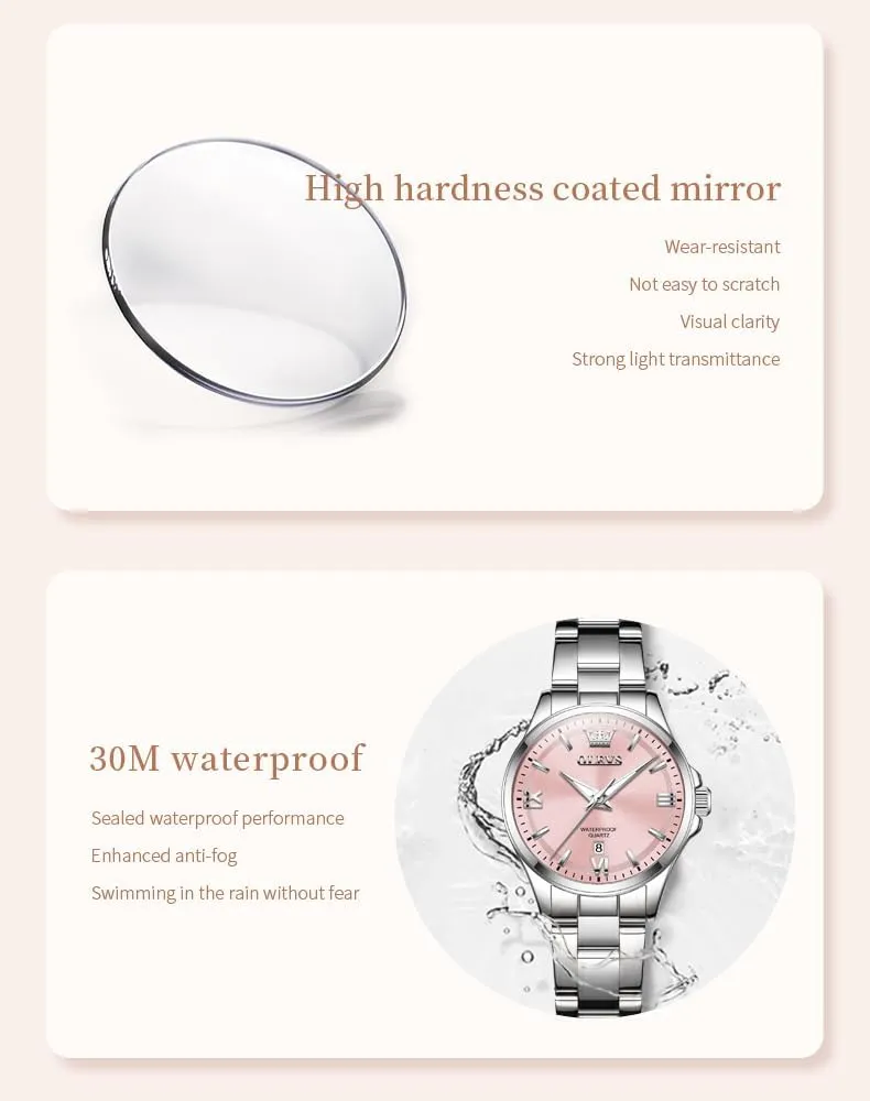 Womens Watch Elegant Dress Diamond Analog Quartz Watch Two Tone Stainless Steel Waterproof Luminous halt dialogue Wristwatch OLEVS 