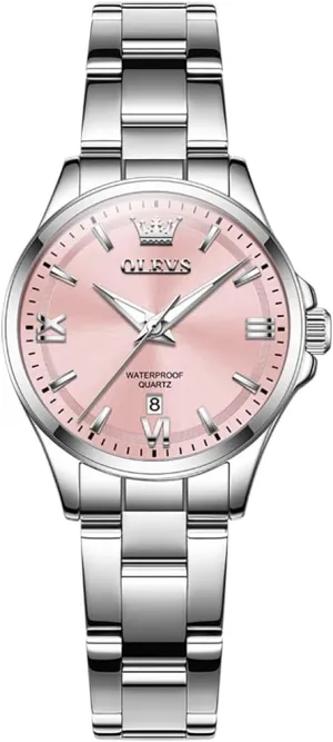 Womens Watch Elegant Dress Diamond Analog Quartz Watch Two Tone Stainless Steel Waterproof Luminous halt dialogue Wristwatch OLEVS 