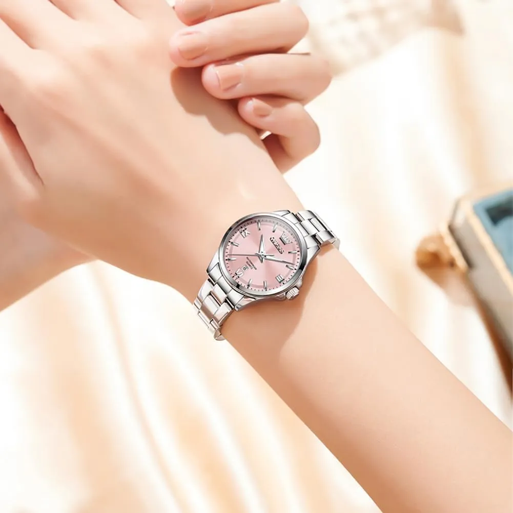 Womens Watch Elegant Dress Diamond Analog Quartz Watch Two Tone Stainless Steel Waterproof Luminous halt dialogue Wristwatch OLEVS 
