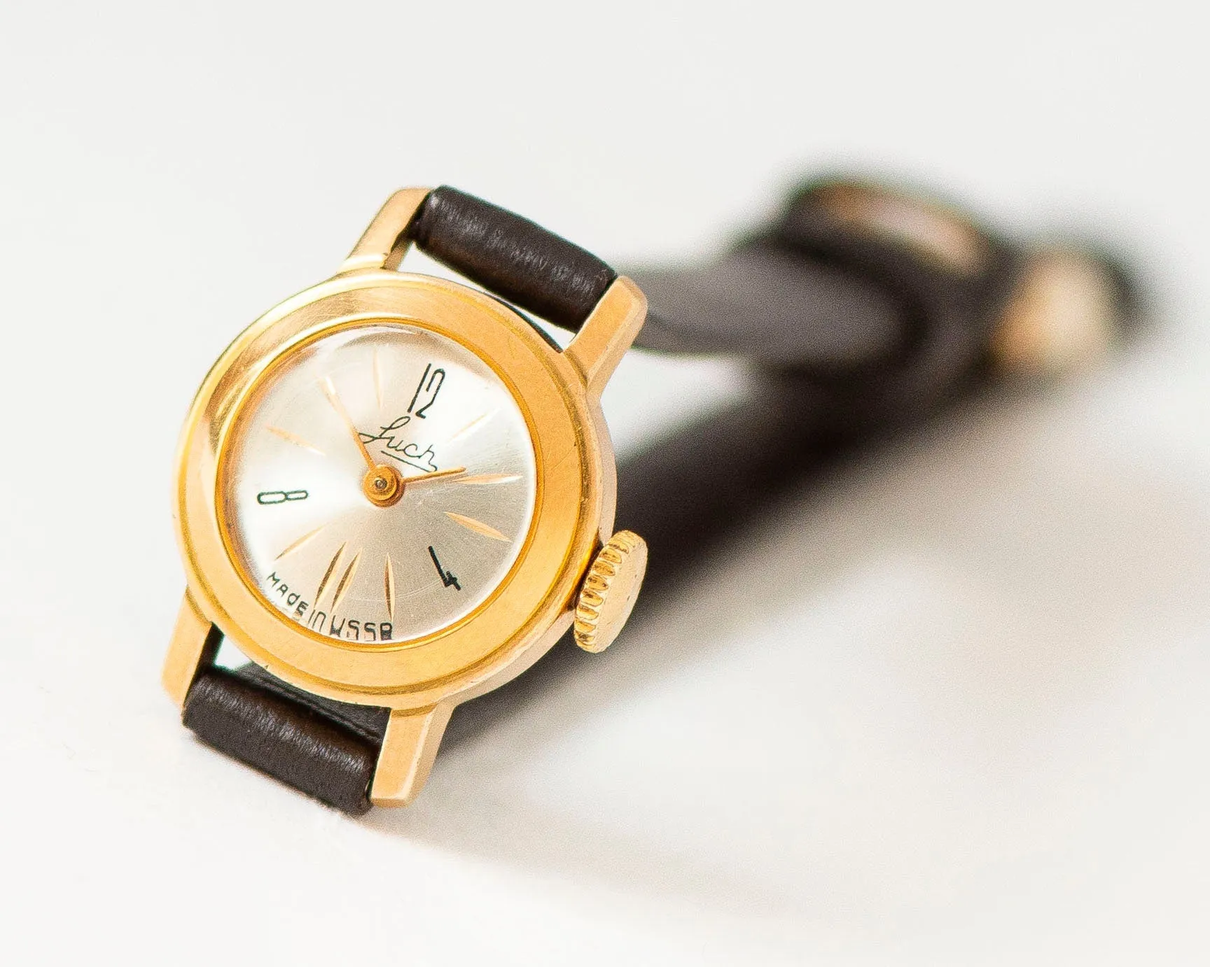 Women's watch smallest ever Ray, delicate round lady watch gold plated, limited edition tiny girl watch classic, new premium leather strap