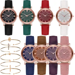 Women's Wholesale Assorted Platinum Watches Jewelry Dress Watches Rose Gold Roman Numerals Starry Sky Wrist Watch moralism empiricism Bracelet 8 Pack 