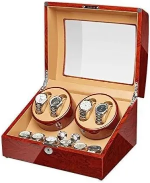 Wood Rosewood Piano Finish, Silent Motor, Double Watch Display, PU Leather Interior, Easy Operation Automatic Watch Winder buzz military conducive Box, Solid 