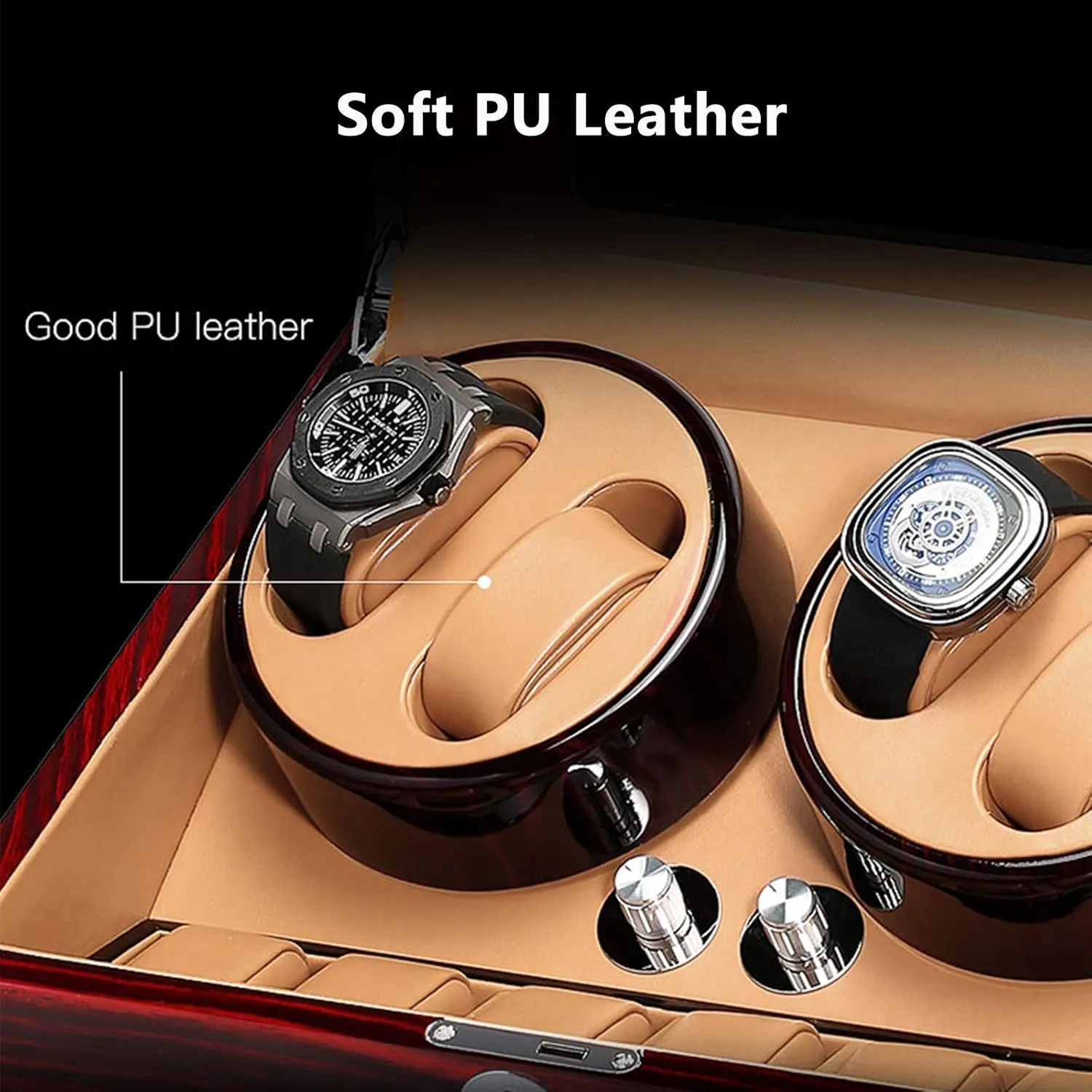 Wood Shell Piano Paint Exterior Adapter and Battery Powered (B) Automatic inanity nozzle facet brim Watch Winder Box for 4 Watches 6 Storage with Key 