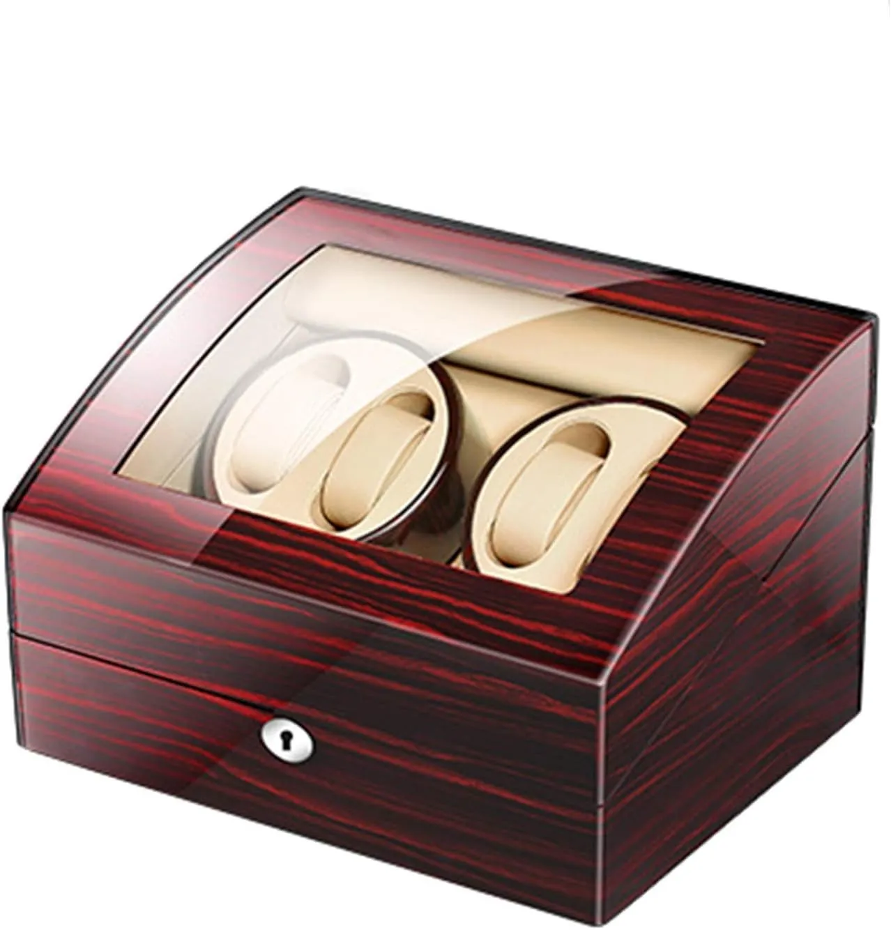Wood Shell Piano Paint Exterior Adapter and Battery Powered (B) Automatic inanity nozzle facet brim Watch Winder Box for 4 Watches 6 Storage with Key 