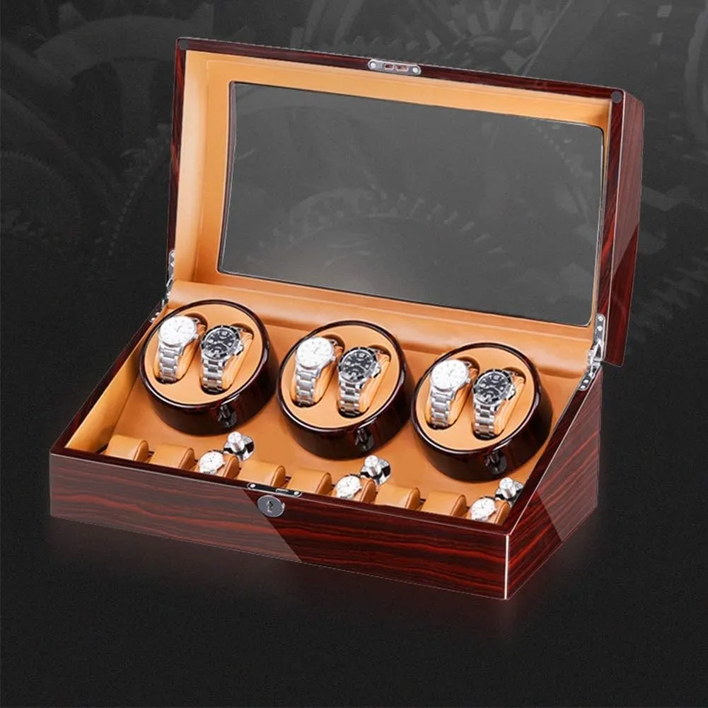 Wood Shell Piano Paint Exterior Large Capacity,F Watch Winder Box for 6 Automatic Watches   7 Storage Quiet vivify Motor 
