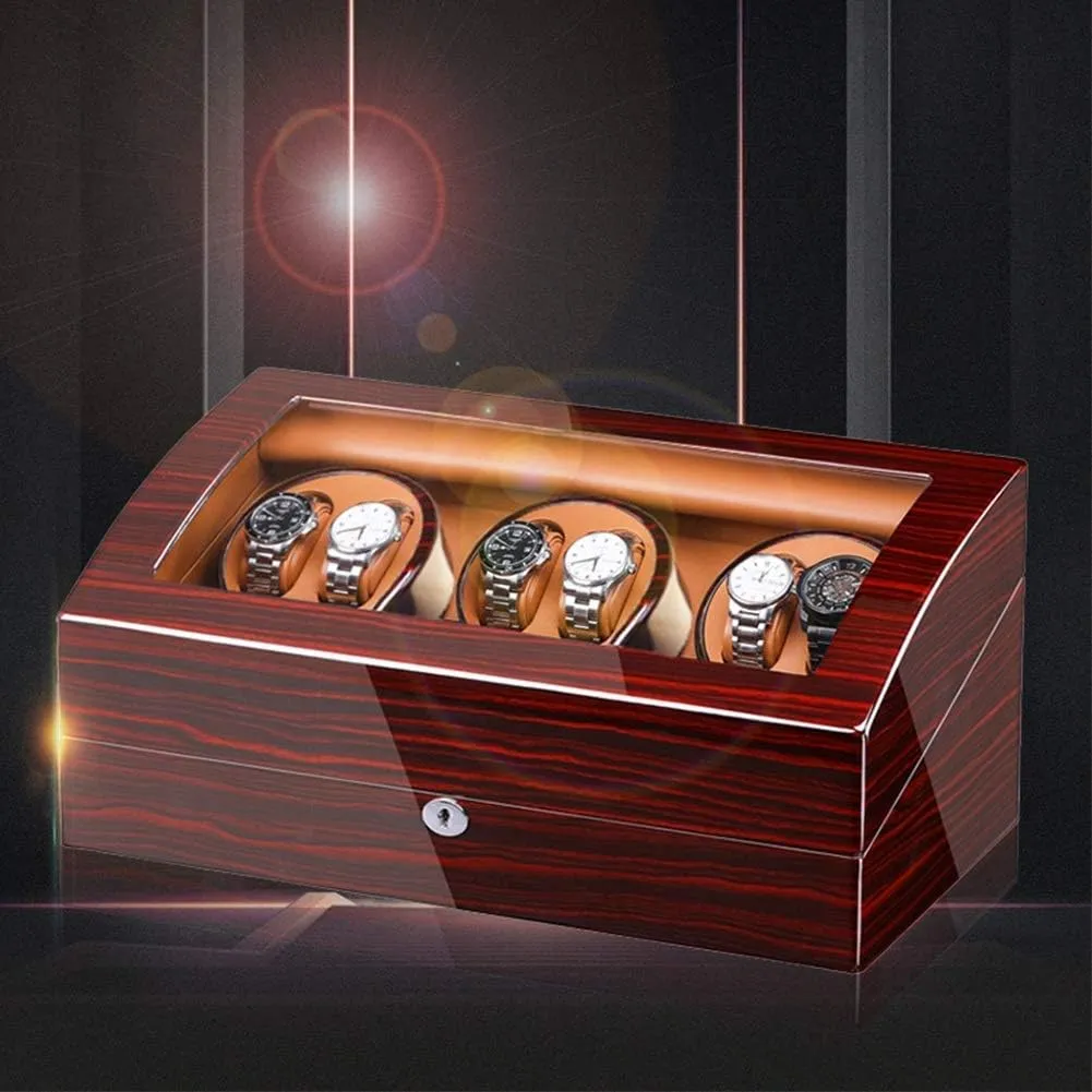 Wood Shell Piano Paint Exterior Large Capacity,F Watch Winder Box for 6 Automatic Watches   7 Storage Quiet vivify Motor 